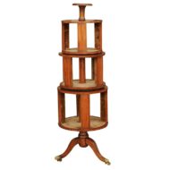 English 1820s Georgian Book Revolving Trolley on Casters with Suede Lining