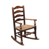 English 1800s Georgian Period Plum Wood Child's Rocking Chair with Rush Seat