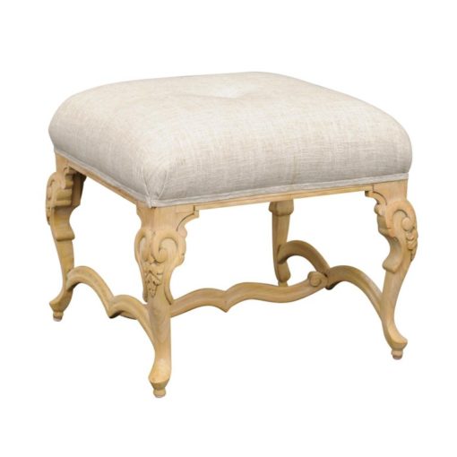 1950s Vintage Italian Rococo Style Ottoman with Cabriole Legs and New Upholstery