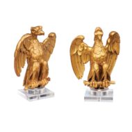 Pair of 1900s French Carved Giltwood Eagle Sculptures Mounted on Lucite Bases