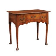 English 1800s George III Walnut Lowboy with Quarter-Veneered Top and Padded Feet