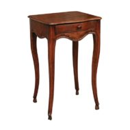 French Louis XV Style 1800s Walnut Side Table with Scalloped Apron and Drawer