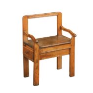 Rustic French Fruitwood Chair with Open Back and Lateral Drawer, circa 1820
