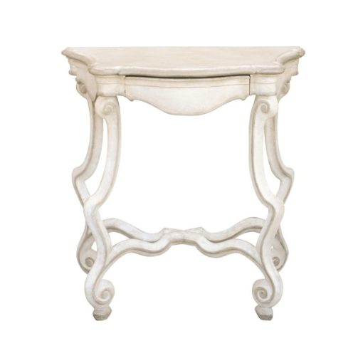 French 1900 Rococo Style Painted Console Table with Scrolling Legs and Stretcher