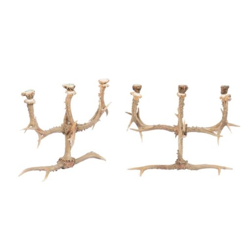 Pair of English Rustic Antler Three-Arm Candelabra from the 1940s