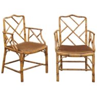 Pair of English Chinese Chippendale Style Faux Bamboo Armchairs, circa 1900