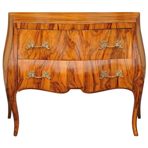Vintage French Louis XV Style Olivewood Bombé Two-Drawer Chest, circa 1950