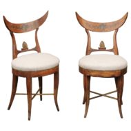 Pair of Italian 1860s Upholstered Side Chairs with Crescent Backs and Saber Legs