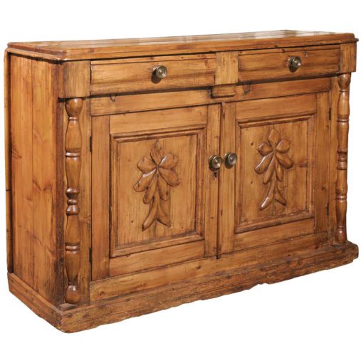 Pine Buffet from the Mid-19th Century with Two Drawers over Two Carved Doors
