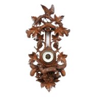 Black Forest 1920s Carved Aneroid Barometer with Foliage, Bird and Fox Motifs