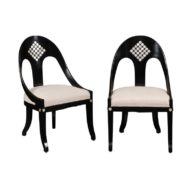 Pair of Vintage 1950s Ebonized Wood Spoon Back Chairs with Mother-of-Pearl Inlay
