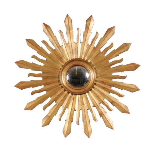 Large Vintage French Midcentury Sunburst with Small Convex Mirror Plate
