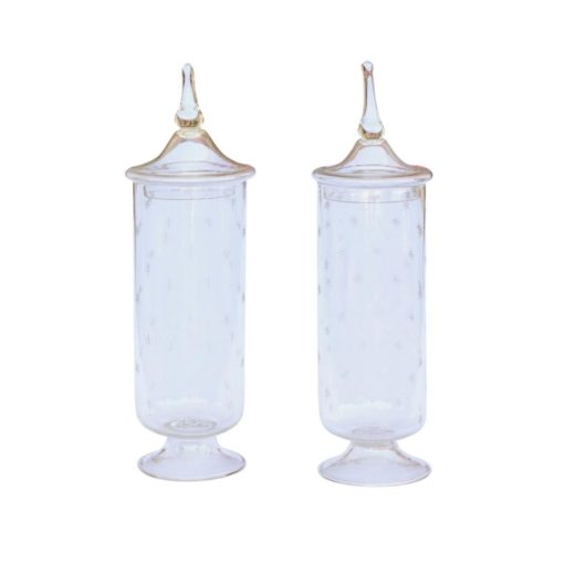 Pair of English 1900s Edwardian Period Tall Lidded Jars with Petite Star Motifs