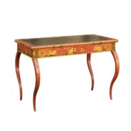 English Regency 1820s Table with Red Lacquered, Gold and Black Chinoiserie Décor