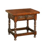 Italian 1900s Walnut Side Table with Drawer, Carved Rosettes and Turned Legs