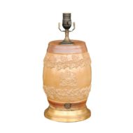 English Stoneware Spirit Barrel Mounted as a Wired Lamp on Giltwood Base, 1870s