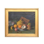 English 1908 Oil on Canvas Still-Life Painting Set Inside a Giltwood Frame
