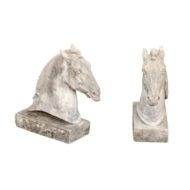 Pair of French 1900s Turn of the Century Carved Stone Horse Head Sculptures