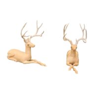 Pair of Italian Vintage Midcentury Carved Wooden Stag Sculptures with Antlers