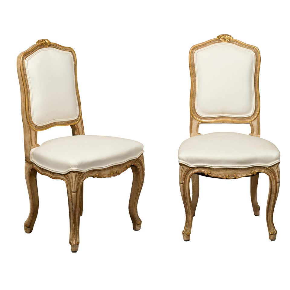 Pair of 1920s Louis XV Style Painted and Gilt Child's Chairs with Carved  Flowers - English Accent Antiques
