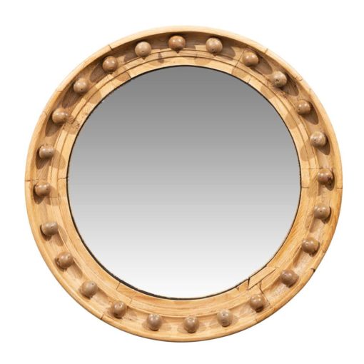 Small 1880s English Oak Convex Bullseye Girandole Mirror with Natural Finish