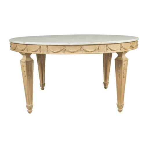 Italian Vintage Neoclassical Style Pine Dining Table with Marble Top and Swags