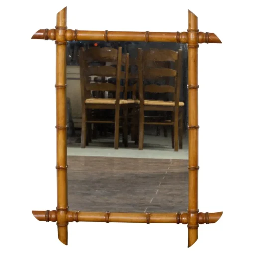French Walnut Faux-Bamboo Mirror with Intersecting Corners, circa 1920