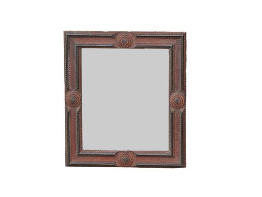 French Turn of the Century Brown and Black Tramp Art Mirror with Medallions