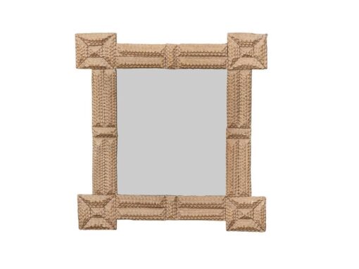 French Turn of the Century Hand Carved Tramp Art Mirror with Protruding Corners