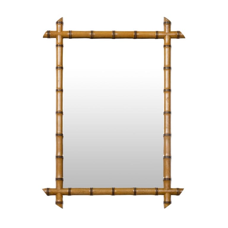French Turn of the Century Walnut Faux Bamboo Light Brown Wall Mirror, 1900s