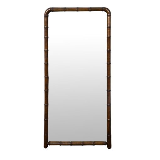 Turn of the Century Faux Bamboo French Walnut Mirror with Rounded Corners, 1900s