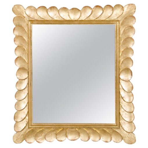 Giltwood Italian 1950s Carved Petal Themed Frame Midcentury Mirror