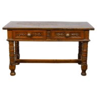 18th Century Spanish Walnut Console Table with Carved Drawers and Baluster Legs