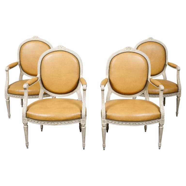 Set of Four French Louis XVI Style 1900s Oval Back Painted and