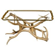 Antler and Glass Midcentury American Coffee Table with Gilded Surround