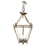 English 1920s Brass Four-Light Lantern with Glass Panels with Angel Motifs