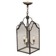 Midcentury English Bronze Three-Light Lantern with Glass Panels, USA Wired