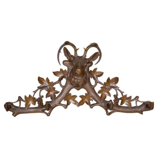 Black Forest 1880s Hand-Carved Coat or Hat Rack with Stag and Grapevines