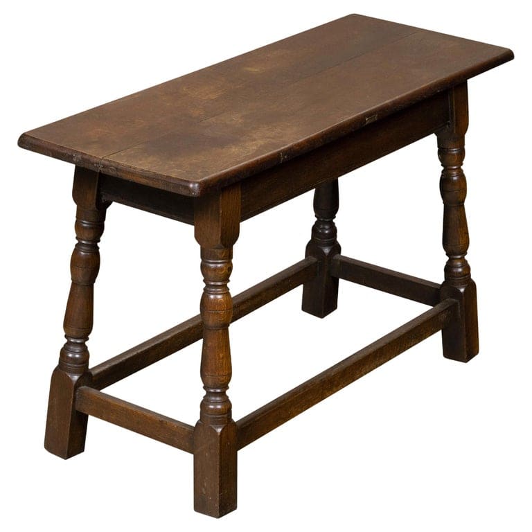 English Turn of the Century Oak Stool with Turned Baluster Legs, circa 1900