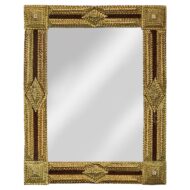 Gilt Wood Tramp Art French Folk Mirror with Raised Pyramidal Motifs, circa 1900