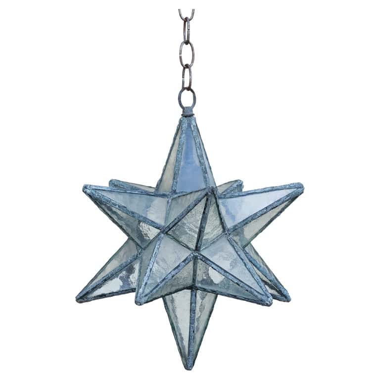 French Midcentury Star Metal and Glass Light Fixture with Single Bulb