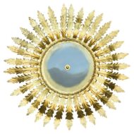 Midcentury Spanish Gilt Metal Semi-Flush Sunburst Light Fixture with Star Motifs