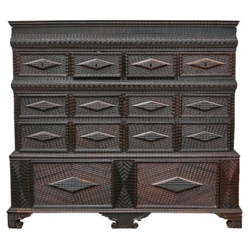 19th Century Portuguese Tramp Art Chest with Hidden Compartments and Lift Top