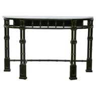 English Midcentury Demilune Table with Ebonized Bamboo Base, White Marble Top