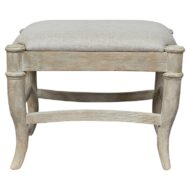 Midcentury French Whitewash Stool with Curving Legs and Custom Upholstery