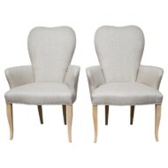Pair of French Midcentury Armchairs with Linen Upholstery, Curved Tapered Legs