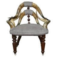 English Mahogany and Horn Victorian Chair with Velvet Upholstery circa 1880
