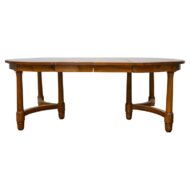 Midcentury English Pine Dining Table with Two Leaves, Round to Oval Top