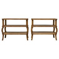 Pair of Midcentury French Oak Tiered Tables with Sculptural Curved Supports