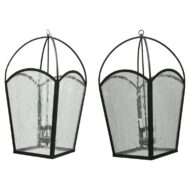 Pair of Large French 1900s Iron Lanterns with Rippled Glass, Rewired for USA